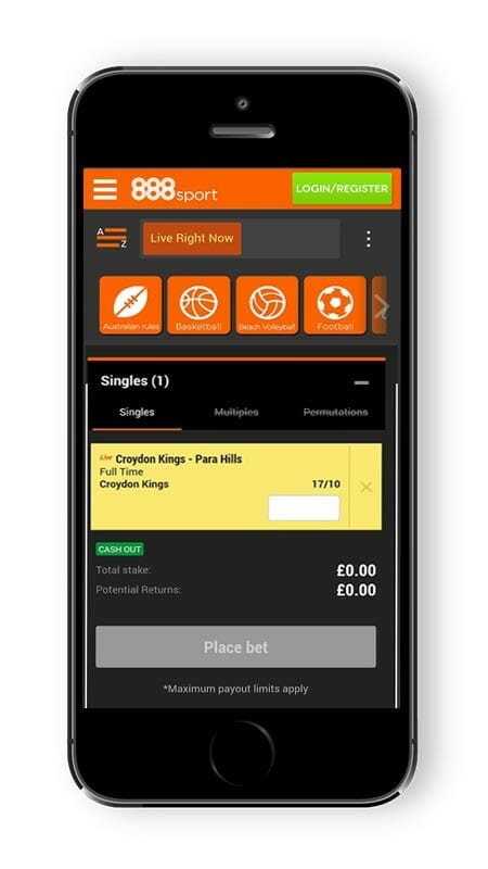 888sport mobile betslip screenshot