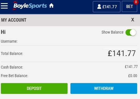 BoyleSports Withdrawal Screenshot