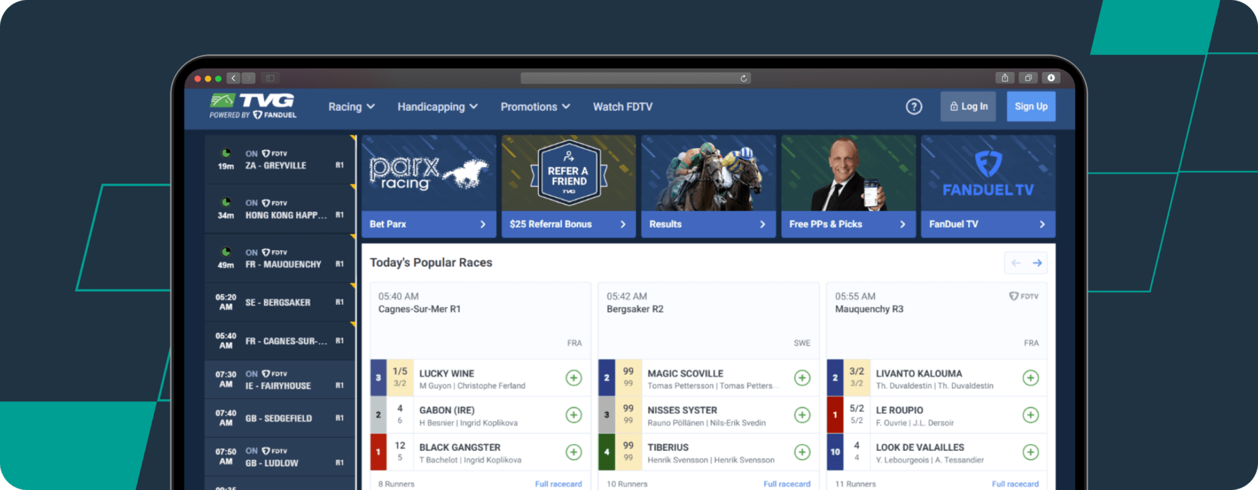 tvg horse racing page screenshot