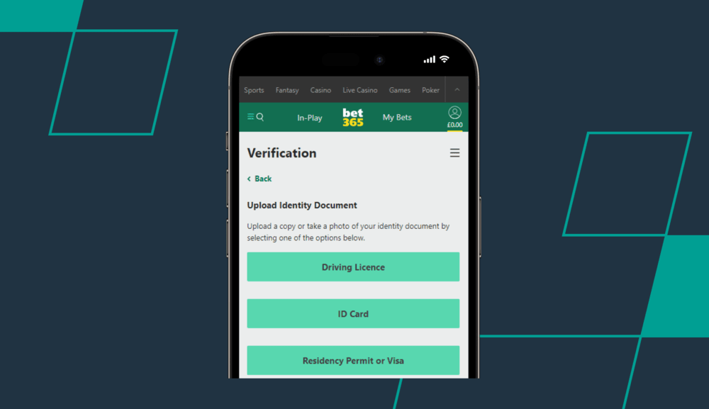 screenshot of bet365 kyc process